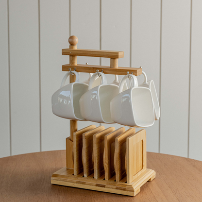 Juego de cafè x 6 unidades con soporte de madera. - BAI