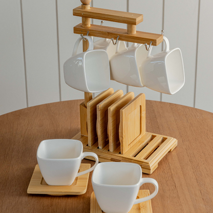 Juego de cafè x 6 unidades con soporte de madera. - BAI