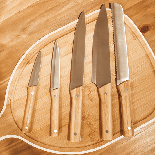 Set 5 cuchillos acero inox. mango bambú - BAI